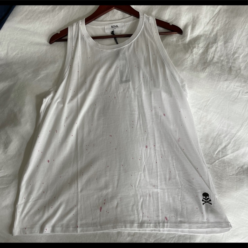 SoulCycle white splatter tank